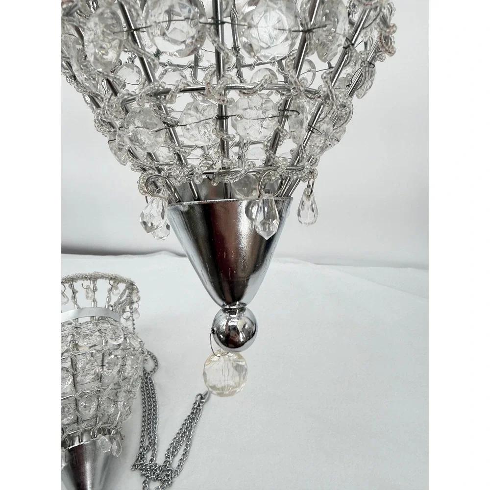 Hanging Crystal Votive Candle Holder Metal Beaded Chandelier Style PAIR-READ**